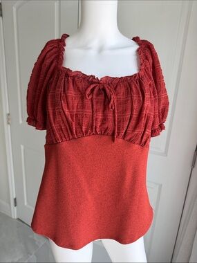 Status by Chenault Rust Square-Neck Puff Sleeve Blouse